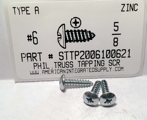 #6X5/8 TRUSS HEAD PHILLIPS TAPPING SCREW A,AB STEEL ZINC PLATED