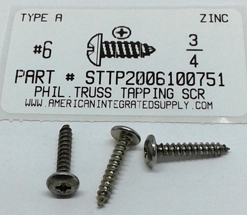 #6X3/4 TRUSS HEAD PHILLIPS TAPPING SCREW A,AB STEEL ZINC PLATED