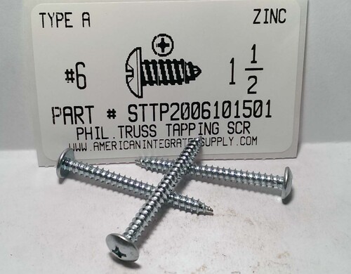 #6X1-1/2 TRUSS HEAD PHILLIPS TAPPING SCREW A,AB STEEL ZINC PLATED