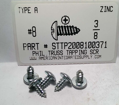 #8X3/8 TRUSS HEAD PHILLIPS TAPPING SCREW AB STEEL ZINC PLATED