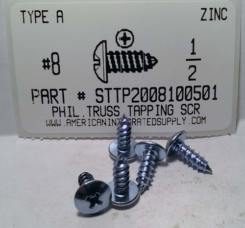 #8X1/2 TRUSS HEAD PHILLIPS TAPPING SCREW A,AB STEEL ZINC PLATED