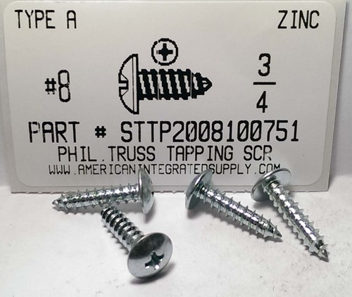 #8X3/4 TRUSS HEAD PHILLIPS TAPPING SCREW A,AB STEEL ZINC PLATED