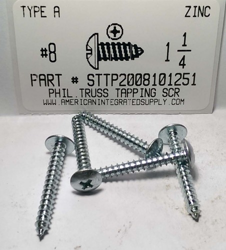 #8X1-1/4 TRUSS HEAD PHILLIPS TAPPING SCREW A,AB STEEL ZINC PLATED