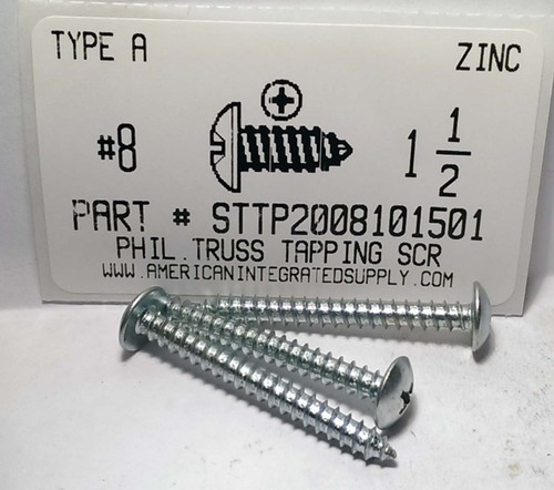 #8X1-1/2 TRUSS HEAD PHILLIPS TAPPING SCREW A,AB STEEL ZINC PLATED