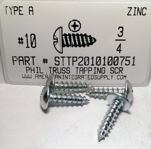 #10X3/4 TRUSS HEAD PHILLIPS TAPPING SCREW A,AB STEEL ZINC PLATED