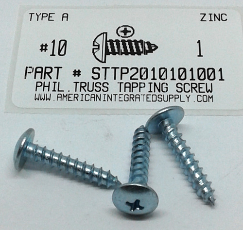 #10X1 TRUSS HEAD PHILLIPS TAPPING SCREW A STEEL ZINC PLATED