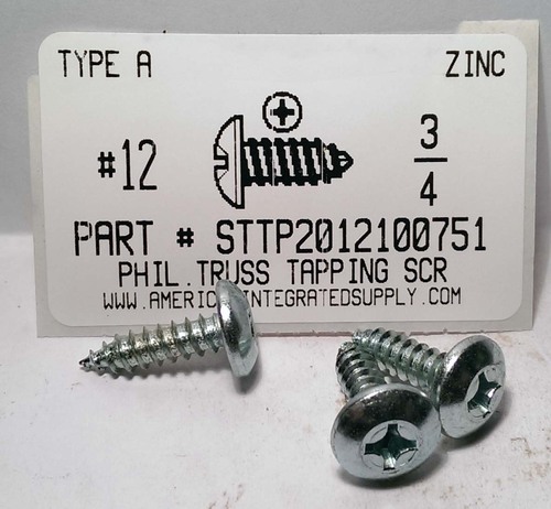 #12X3/4 TRUSS HEAD PHILLIPS TAPPING SCREW A,AB STEEL ZINC PLATED