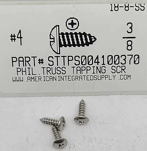 #4X3/8 TRUSS HEAD PHILLIPS TAPPING SCREW A 18-8 STAINLESS STEEL