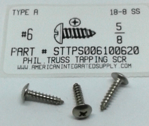 #6X5/8 TRUSS HEAD PHILLIPS TAPPING SCREW A 18-8 STAINLESS STEEL