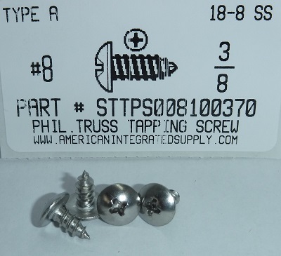 #8X3/8 TRUSS HEAD PHILLIPS TAPPING SCREW A 18-8 STAINLESS STEEL