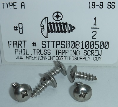 #8X1/2 TRUSS HEAD PHILLIPS TAPPING SCREW A 18-8 STAINLESS STEEL