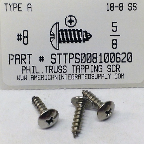 #8X5/8 TRUSS HEAD PHILLIPS TAPPING SCREW A 18-8 STAINLESS STEEL