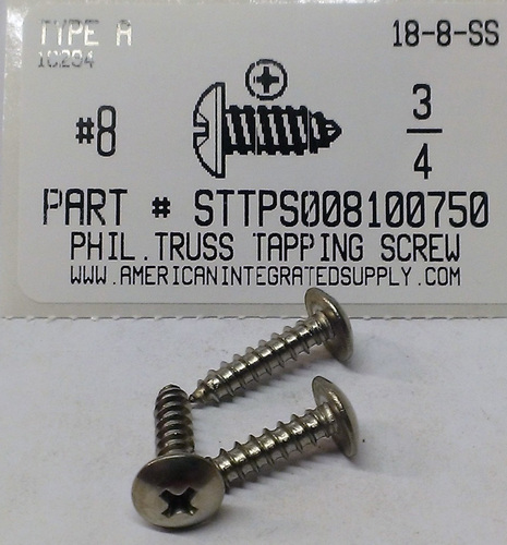 #8X3/4 TRUSS HEAD PHILLIPS TAPPING SCREW A 18-8 STAINLESS STEEL