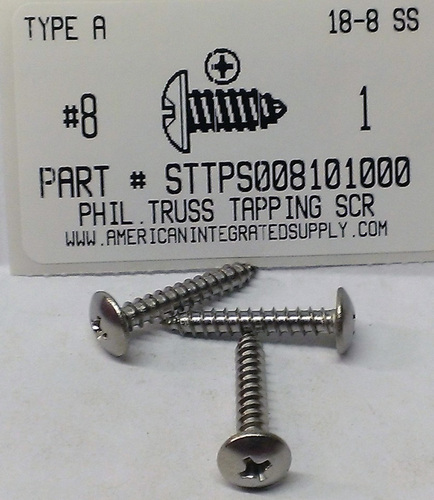 #8X1 TRUSS HEAD PHILLIPS TAPPING SCREW A 18-8 STAINLESS STEEL