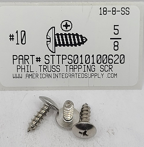 #10X5/8 TRUSS HEAD PHILLIPS TAPPING SCREW A 18-8 STAINLESS STEEL