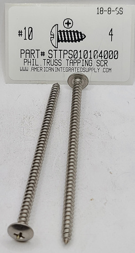 #10X4 TRUSS HEAD PHILLIPS TAPPING SCREW A 18-8 STAINLESS STEEL