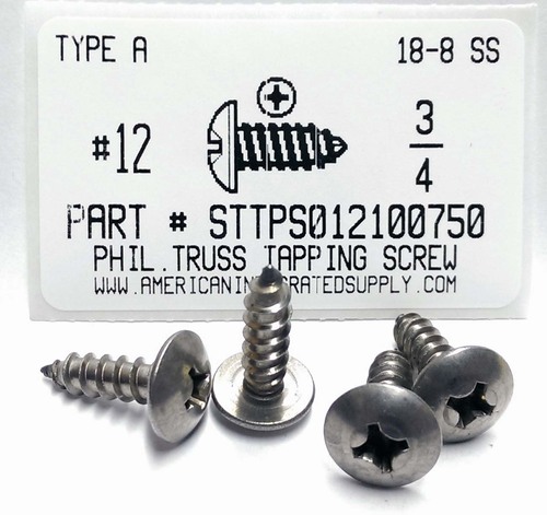 #12X3/4 TRUSS HEAD PHILLIPS TAPPING SCREW A 18-8 STAINLESS STEEL