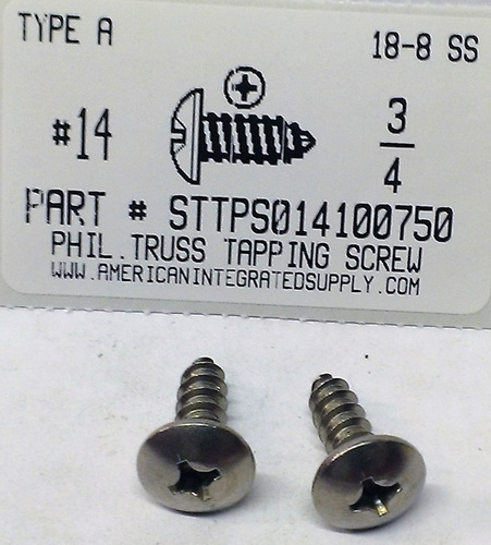 #14X3/4 TRUSS HEAD PHILLIPS TAPPING SCREW A 18-8 STAINLESS STEEL