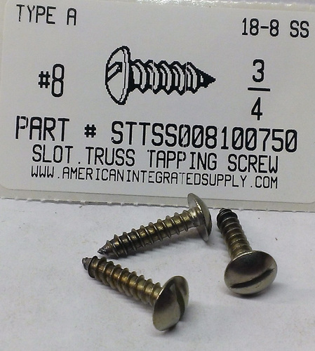 #8X3/4 TRUSS HEAD SLOTTED TAPPING SCREW A 18-8 STAINLESS STEEL