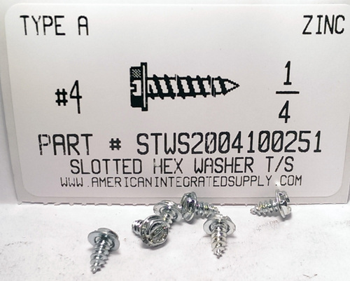 #4X1/4 HEX WASHER HEAD SLOTTED TAPPING SCREW AB STEEL ZINC PLATED