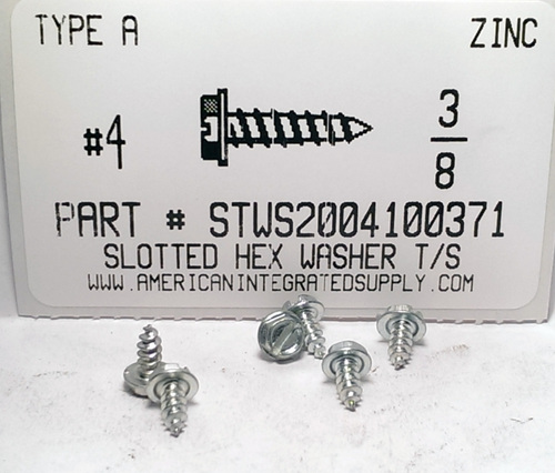 #4X3/8 HEX WASHER HEAD SLOTTED TAPPING SCREW A,AB STEEL ZINC PLATED