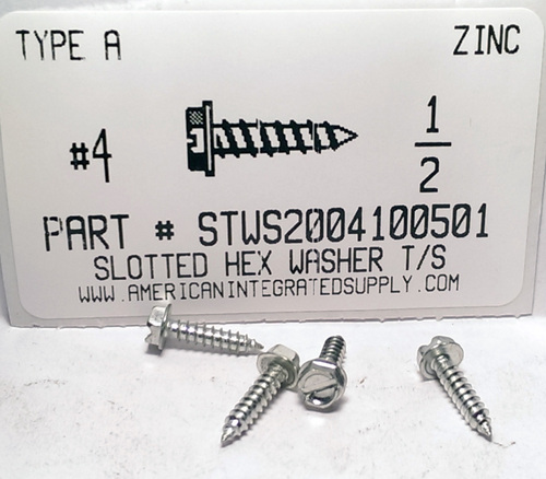 #4X1/2 HEX WASHER HEAD SLOTTED TAPPING TAPPING SCREW A,AB STEEL ZINC PLATED