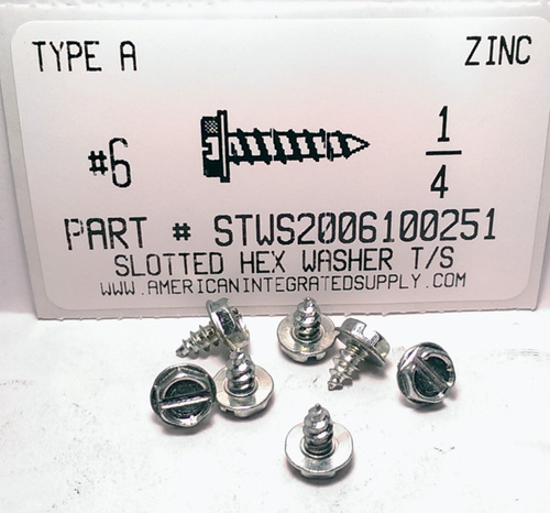 #6X1/4 HEX WASHER HEAD SLOTTED TAPPING SCREW AB STEEL ZINC PLATED