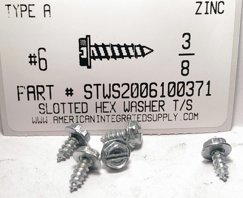 #6X3/8 HEX WASHER HEAD SLOTTED TAPPING SCREW AB STEEL ZINC PLATED