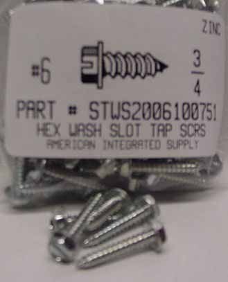 #6X3/4 HEX WASHER HEAD SLOTTED TAPPING SCREW A,AB STEEL ZINC PLATED