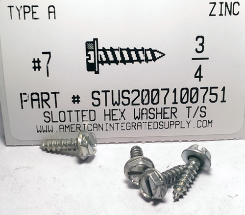 #7X3/4 HEX WASHER HEAD SLOTTED TAPPING SCREW A,AB STEEL ZINC PLATED