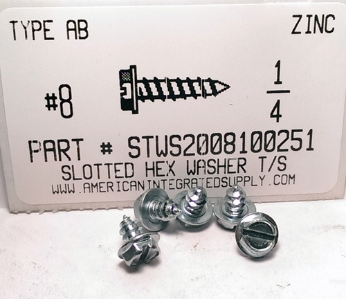 #8X1/4 HEX WASHER HEAD SLOTTED TAPPING SCREW A,AB STEEL ZINC PLATED