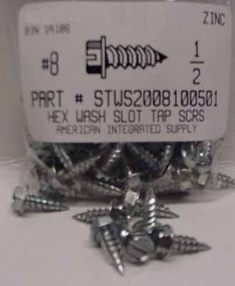 #8X1/2 HEX WASHER HEAD SLOTTED TAPPING SCREW A,AB STEEL ZINC PLATED