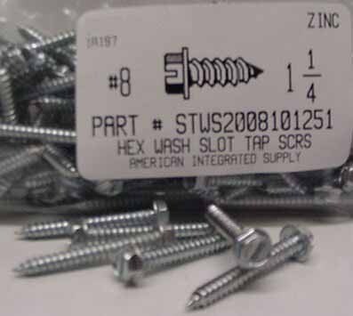 #8X1-1/4 HEX WASHER HEAD SLOTTED TAPPING SCREW A,AB STEEL ZINC PLATED