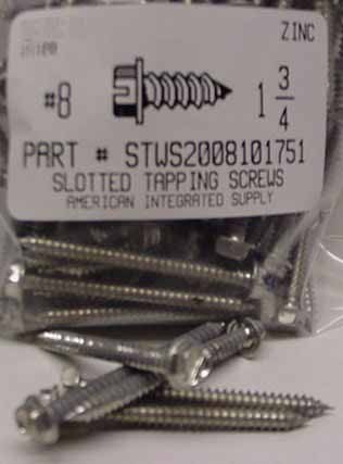 #8X1-3/4 HEX WASHER HEAD SLOTTED TAPPING SCREW A,AB STEEL ZINC PLATED