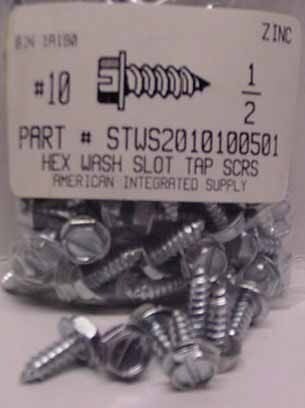 #10X1/2 HEX WASHER HEAD SLOTTED TAPPING SCREW A,AB STEEL ZINC PLATED