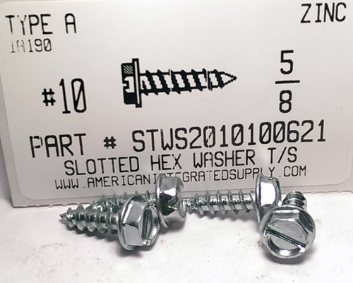 #10X5/8 HEX WASHER HEAD SLOTTED TAPPING SCREW A,AB STEEL ZINC PLATED