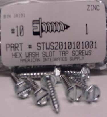 #10X1 HEX WASHER HEAD SLOTTED TAPPING SCREW A,AB STEEL ZINC PLATED