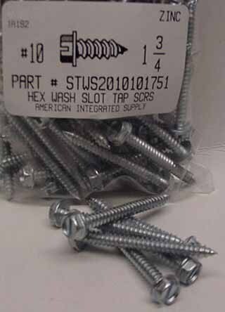 #10X1-3/4 HEX WASHER HEAD SLOTTED TAPPING SCREW A,AB STEEL ZINC PLATED