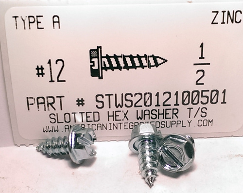 #12X1/2 HEX WASHER HEAD SLOTTED TAPPING SCREW A,AB STEEL ZINC PLATED