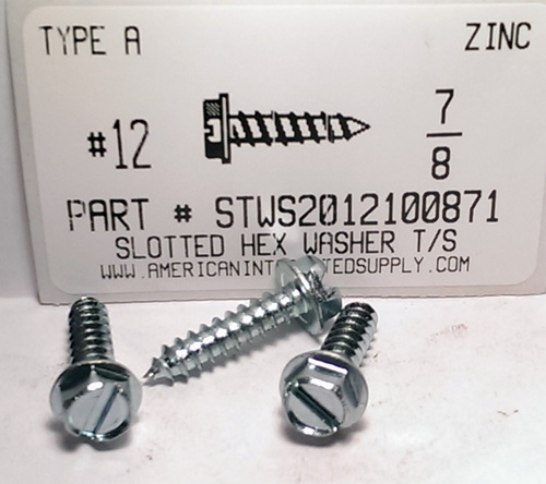 #12X7/8 HEX WASHER HEAD SLOTTED TAPPING SCREW A,AB STEEL ZINC PLATED