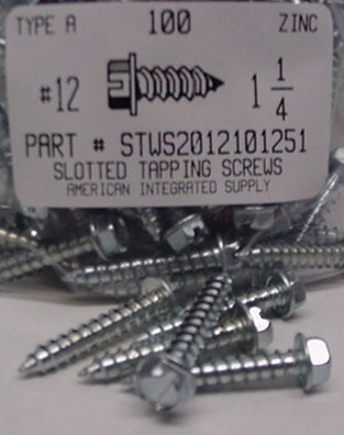 #12X1-1/4 HEX WASHER HEAD SLOTTED TAPPING SCREW A,AB STEEL ZINC PLATED