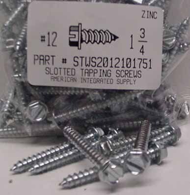 #12X1-3/4 HEX WASHER HEAD SLOTTED TAPPING SCREW A,AB STEEL ZINC PLATED