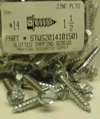 #14X1-1/2 HEX WASHER HEAD SLOTTED TAPPING SCREW A STEEL ZINC PLATED