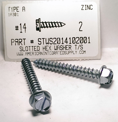 #14X2 HEX WASHER HEAD SLOTTED TAPPING SCREW A STEEL ZINC PLATED