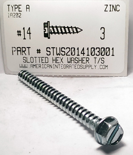 #14X3 HEX WASHER HEAD SLOTTED TAPPING SCREW A STEEL ZINC PLATED