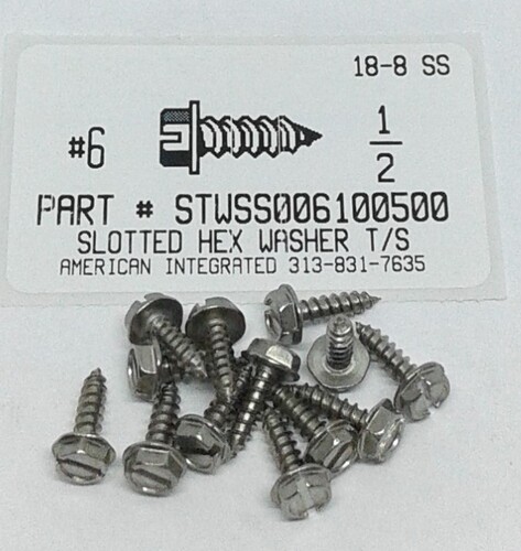 #6X1/2 HEX WASHER HEAD SLOTTED TAPPING SCREW A 18-8 STAINLESS STEEL