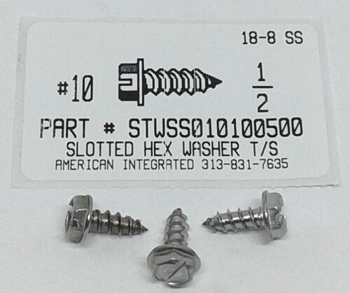 #10X1/2 HEX WASHER HEAD SLOTTED TAPPING SCREW A 18-8 STAINLESS STEEL