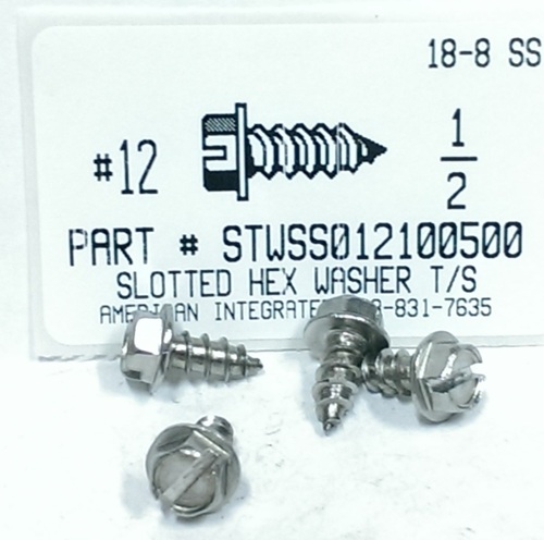 #12X1/2 HEX WASHER HEAD SLOTTED TAPPING SCREW A 18-8 STAINLESS STEEL