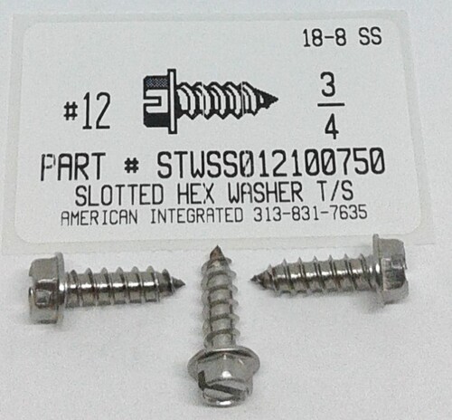 #12X3/4 HEX WASHER HEAD SLOTTED TAPPING SCREW A 18-8 STAINLESS STEEL