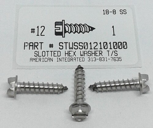 #12X1 HEX WASHER HEAD SLOTTED TAPPING SCREW A 18-8 STAINLESS STEEL